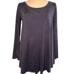 KLD Signature Charcoal Grey Faux Suede Long Sleeve Tunic Top Small Made in‎ USA